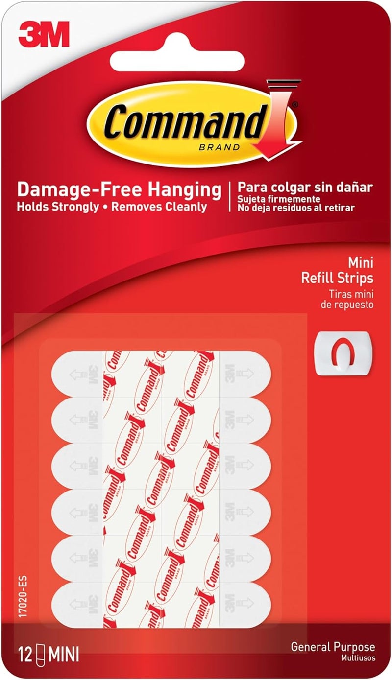 Command Replacement Strips, Mini, 12 strips, Re-Hang Indoor Hooks - Image 1